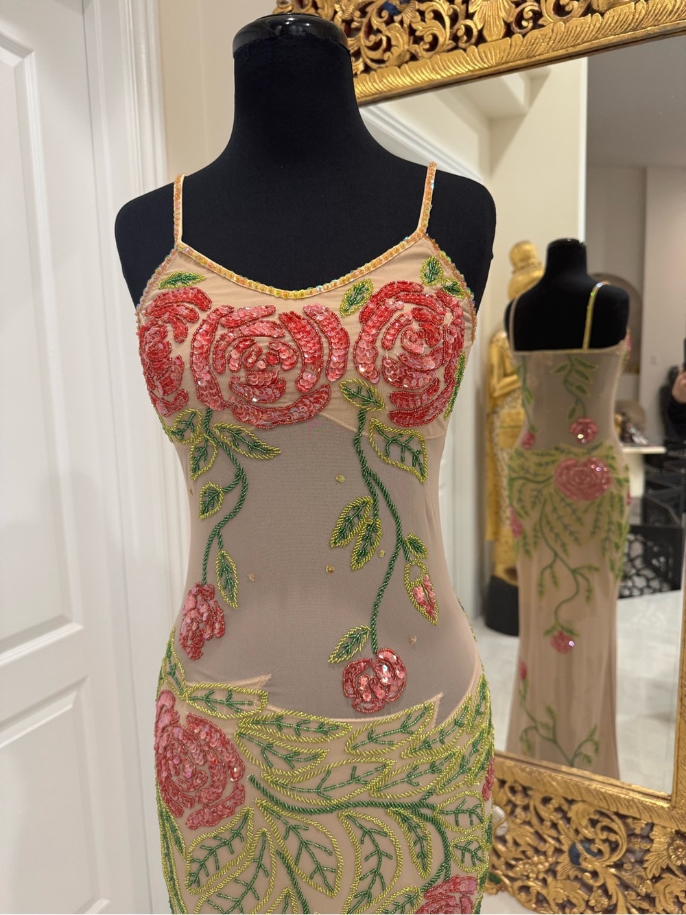 Hand beaded Pink Rose long dress.  Made on power mesh stretch fabric.  HOT!!!! - Picture 6 of 7